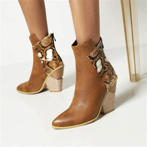 VKEKIEO Ankle Boots For Women Low Heel Round Toe High Heel Walking