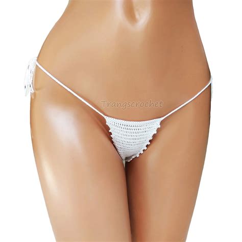 White Crochet Extreme Micro Bikini G String See Through Bikini Thong