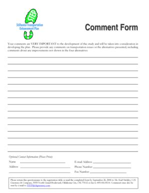 Fillable Online Stillwater Comment Form The City Of Stillwater