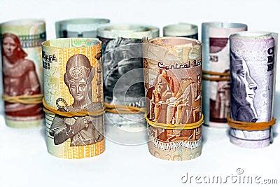 Egypt Money Roll Pounds Banknotes Isolated On White Background