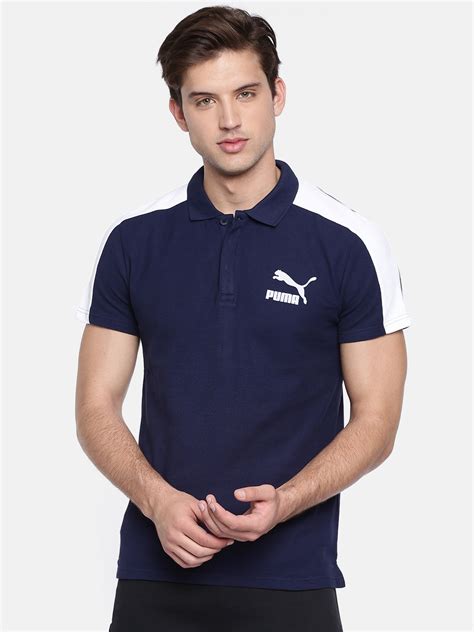 Buy Puma Men Navy Blue Solid Polo Collar T Shirt Tshirts For Men 6708379 Myntra