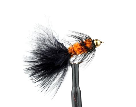 Gold Head Wolly Bugger Black Fluo Orange Hook 12 MFE Fishing