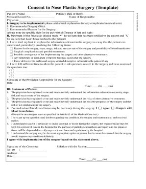 Fillable Online Consent To A General Plastic Surgery Template Fax