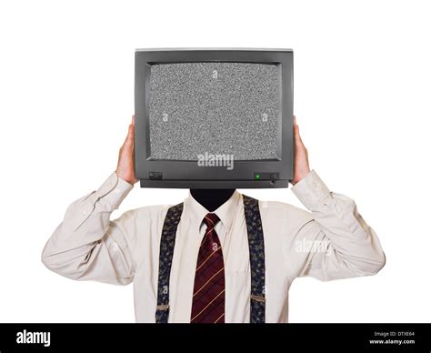 man  noisy tv screen  head stock photo alamy