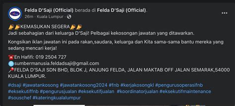 Iklan Jawatan Kosong Felda D Saji Jawatan Kosong Terkini