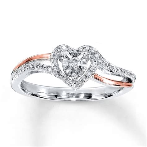 Diamond Heart Ring 110 Carat Tw Sterling Silver And 10k Rose Gold Kay