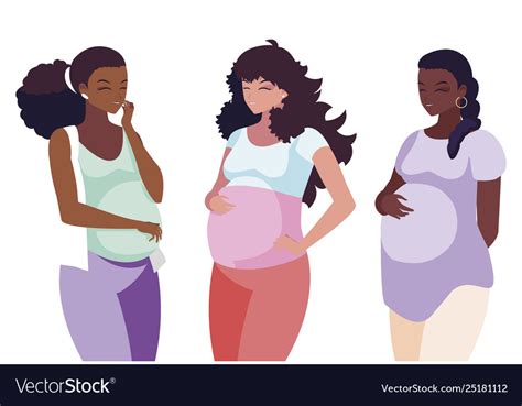 Interracial Group Pregnancy Women In Heart Vector Image