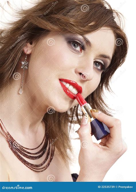 Beautiful Woman Applying Lipstick Royalty Free Stock Images Image