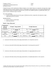 Classifying Types Of Chemical Reactions POGIL Chemistry Activity