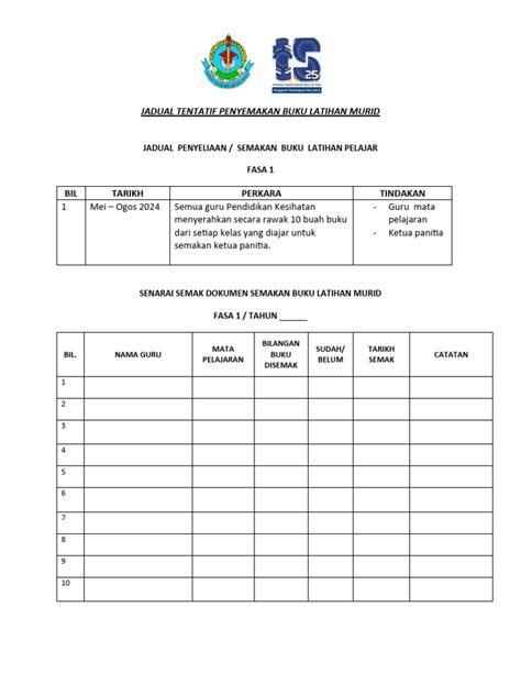 Jadual Semakan Buku Latihan Murid Pdf