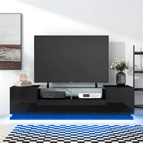 Bellemave TV Stand With Tempered Glass Modern High Gloss Entertainment