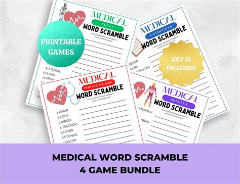 Medical Word Scramble Bundle PRINTABLE Medical Games Doctor Nurse Fun