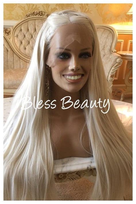 Natural Straight Platinum Blonde Lace Front Wig Human Hair Blend