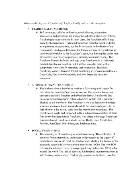 Franchising - lecture notes - What are the 3 types of franchising