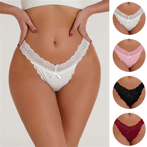 Lace Thong Women S Sexy Lingerie Low Rise Solid Color Cute Bow No Trace