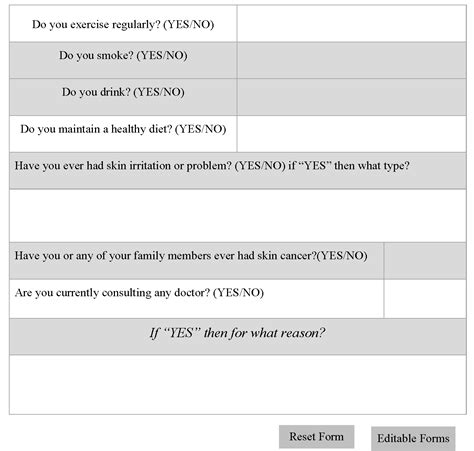 Skin Assessment Form Editable Forms