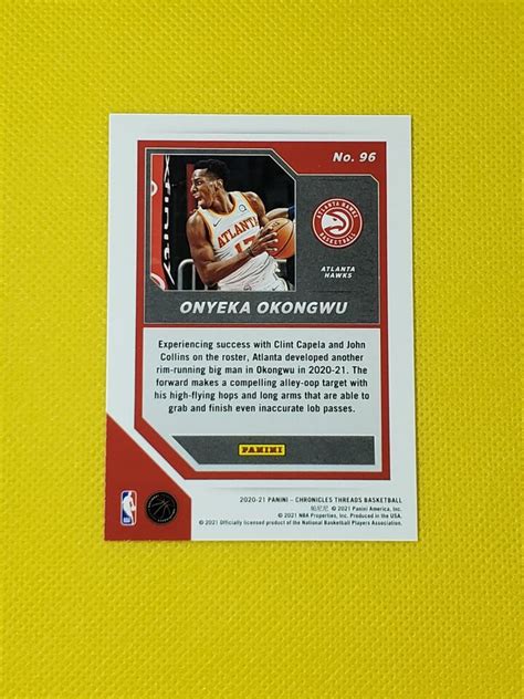 Panini Chronicles Threads Teal Onyeka Okongwu Rc Atlanta