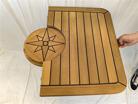 Barrel Folding Teak Table Top Star Inlay X Inch Marine Boat Rv