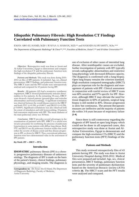 Pdf Idiopathic Pulmonary Fibrosis High Resolution Ct Findings