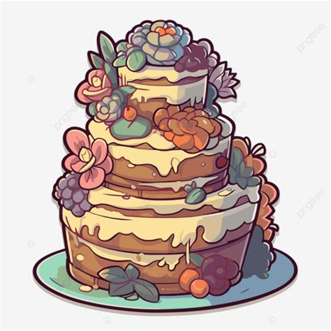 An Illustration Of A Cartoon White Cake Made With Flowers Clipart