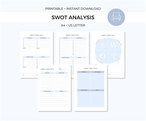 Swot Analysis Printable Swot Template Printable Swot Analysis Template A4 Us Letter Pdf