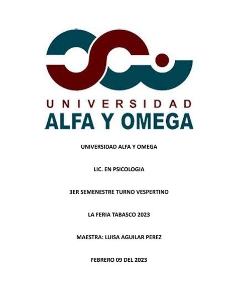 La Feria Tabasco Universidad Alfa Y Omega Lic En Psicologia Er