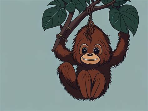 Premium Vector Cute Orangutan Cartoon Hanging On A Tree Branch