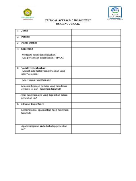 Critical Appraisal Worksheet Pdf