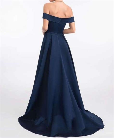 Navy Blue Off The Shoulder Asymmetrical Evening Dress Elated Wardrobe