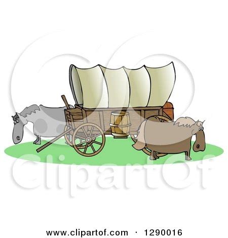 Clipart of an Oregon Trail Covered Wagon with Horses Grazing Around It - Royalty Free ...