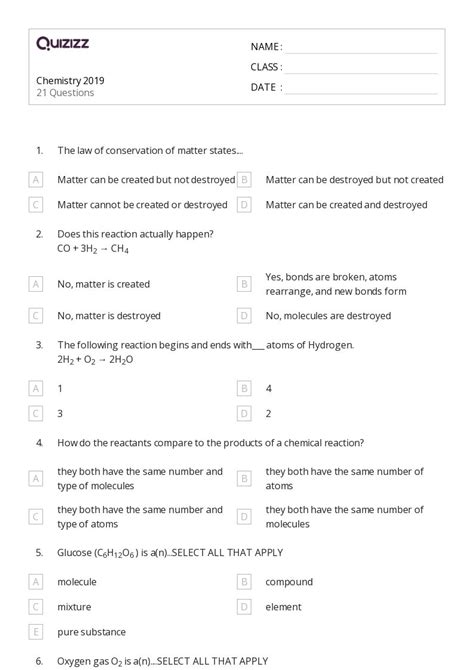 50 Chemistry Worksheets For 7th Grade On Quizizz Free Printable