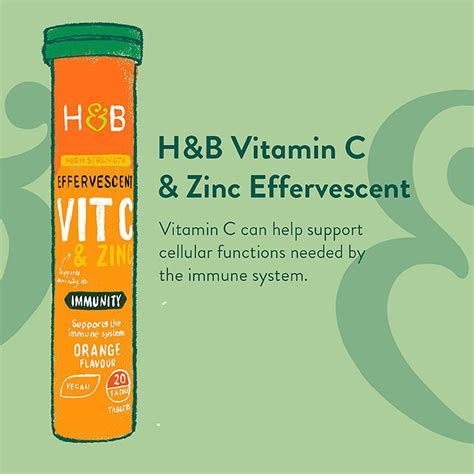 H B High Strength Effervescent Vit C Zinc Orange Flavour 20 Tablets