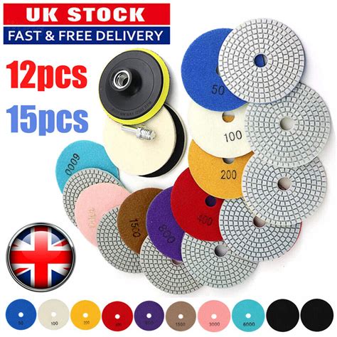 UK 15pcs Diamond Polishing Pads Wet Dry 4 Inch Set Kit For Concrete