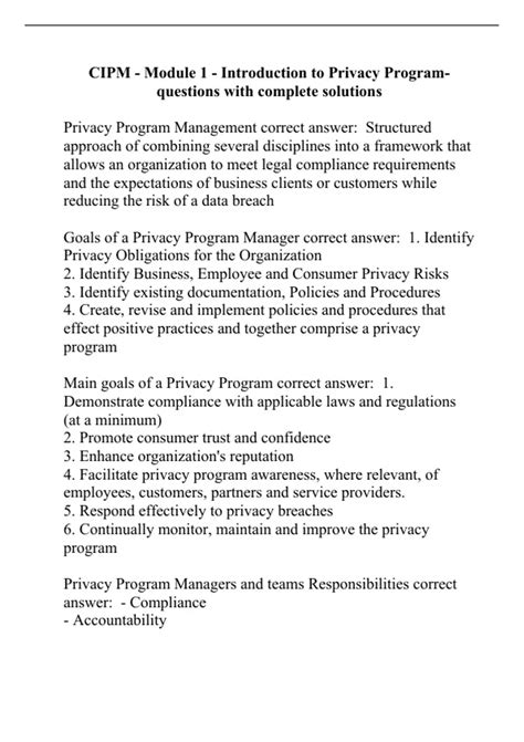 Cipm Module Introduction To Privacy Program Questions With