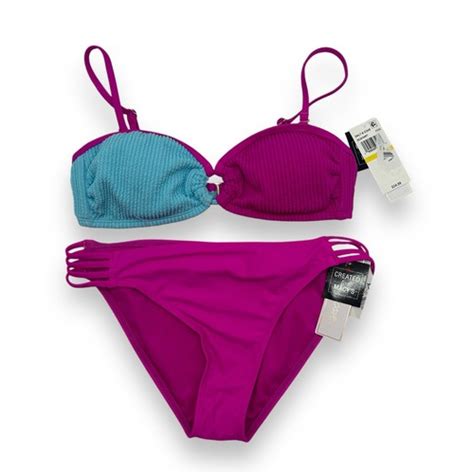 NEW Salt Cove Bikini Size Medium Pink Blue Ribbed Colorblock Hipster