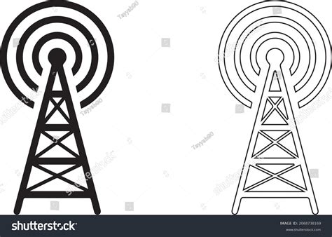 Radio Tower Mast Con Ondas De Vector De Stock Libre De Regalías