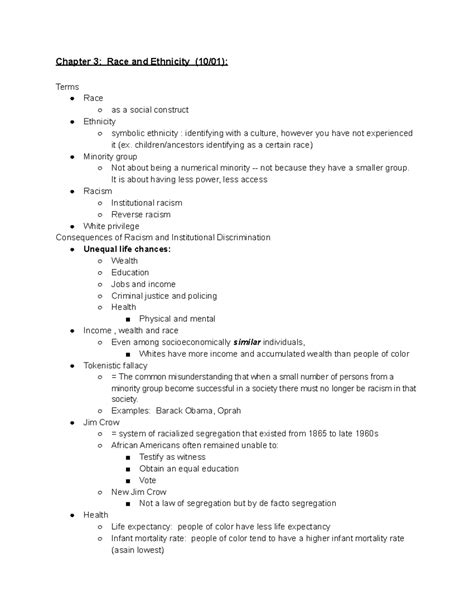 Sociology Ch 3 Notes Chapter 3 Race And Ethnicity 10 01 Terms