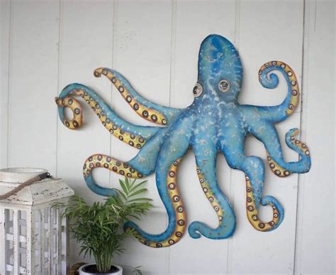 Octopus Wall Decor Hand Hammered Recycled Metal Hanging Coastal