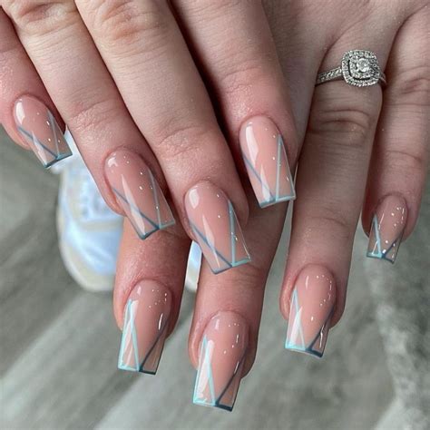 Spring Nail Designs That You Should Try Blue Line Tip Nude Nail Design