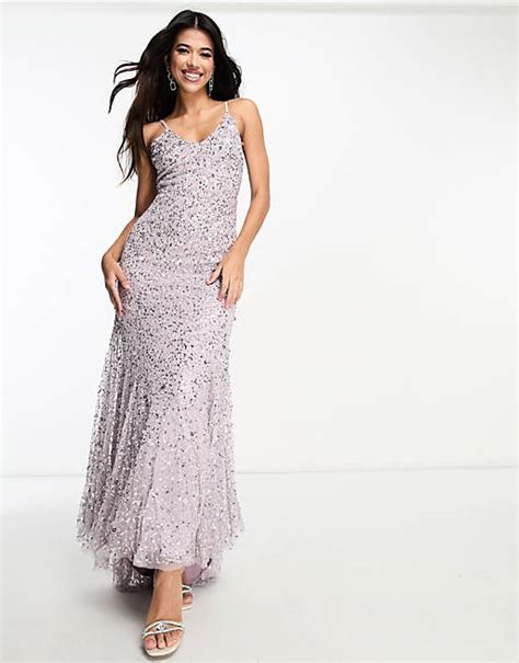 Beauut Bridesmaid All Over Embellished Cami Slip Maxi Dress With Train