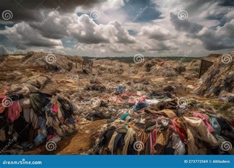 A Landfill Filled With Discarded Fast Fashion Garments And Textile