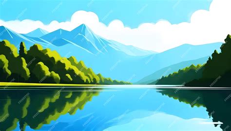 Premium Photo A Painting Of A Mountain Lake With A Lake And Mountains