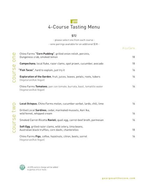 4 Course Tasting And A La Carte Menu With Our Signature 4 Course