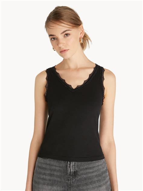 Lace Trim Tank Top Black Pomelo Fashion