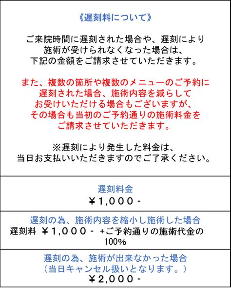 キャンセル料遅刻料についてのお知らせ Dr Ishii