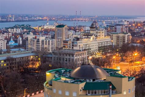 Evening Voronezh Aerial Skyline. Modern and Historical Buildings ...