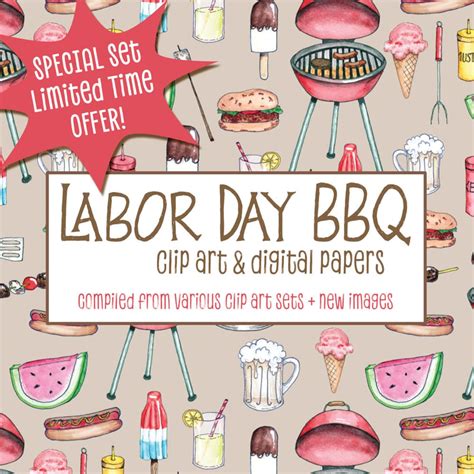 Watercolor Clipart: Labor Day BBQ Clip Art & Digital Papers | Etsy