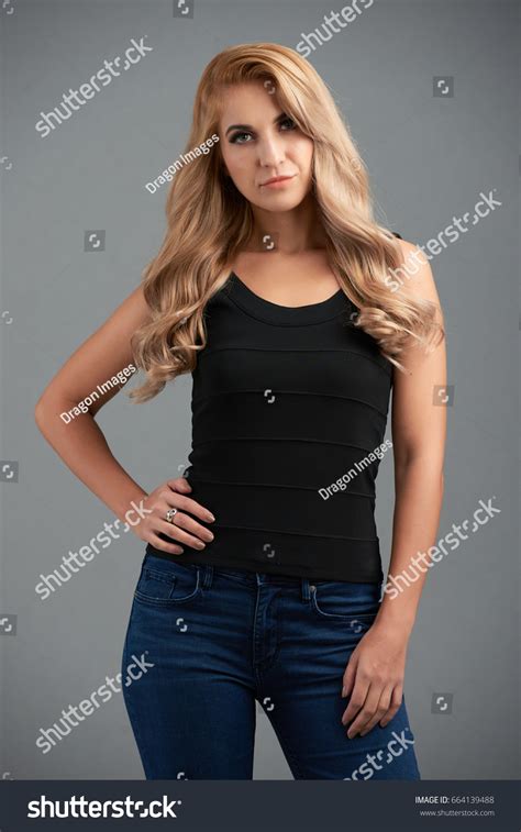 Portrait Beautiful Blonde Model Wearing Jeans Stock Photo Shutterstock