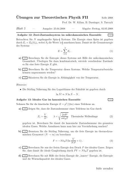 Ubungen Zur Theoretischen Physik Fii Theoretische Physik