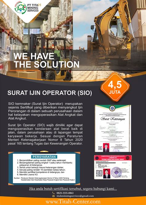 Surat Ijin Operator SIO PT Titah Mining Service